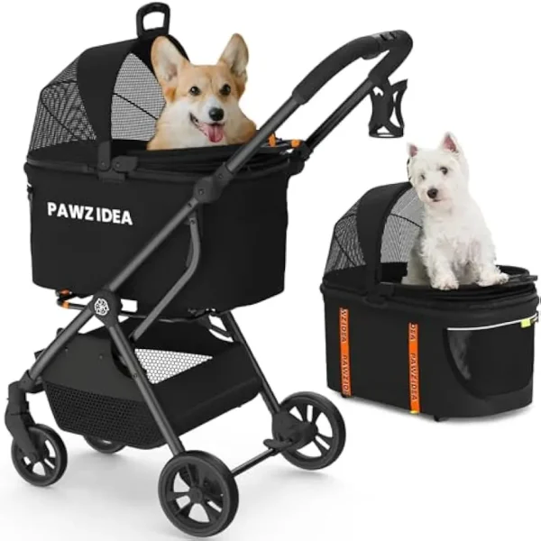 Pet Stroller With Detachable Carrier